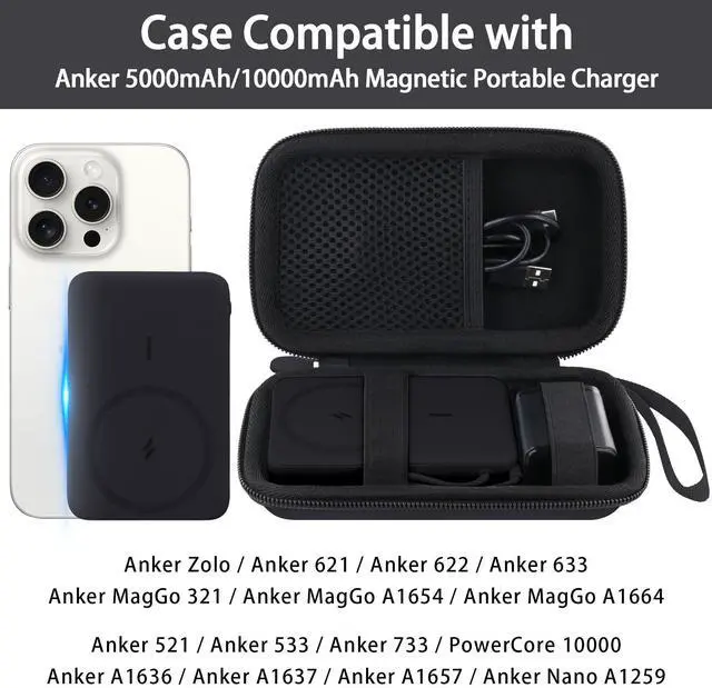 Alt view image 2 of 5 - co2CREA Case for Anker Zolo Magnetic Power Bank Wireless Portable Charger, Hard Travel Case Compatible with Anker 5,000mAh / 10,000mAh Magsafe Battery Pack (Black Case)