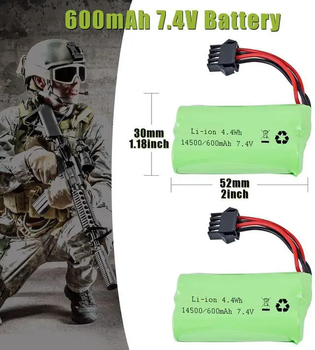 Alt view image 2 of 5 - VICMILE 7.4V Li-ion Battery 600mAh 2S Rechargeable Lithium Battery with SM-4P Plug and USB Battery Charger Cable 2Pack