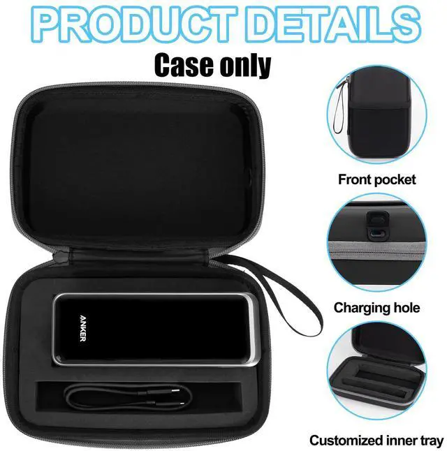 Alt view image 5 of 5 - Case for Anker Prime Power Bank 27,650mAh - 250W, Portable Hard Cases with USB-C Port Charging and Front Pocket for Travel Working, Storage Battery Charging Station and USB-C Chargers (Case Only)