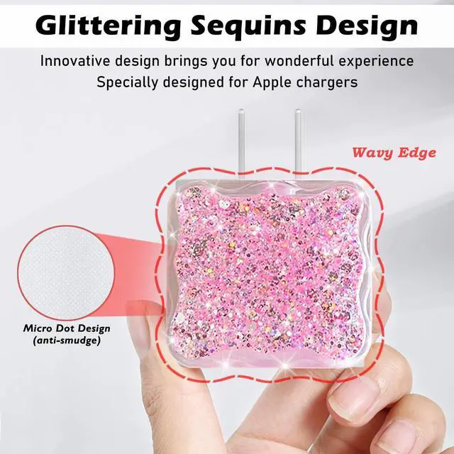 Alt view image 3 of 5 - Luxury Cable Protector Suitable for iPhone 18W/20W Charger Clear Wave Edge Glitter Design,Data Line Cable Case Cable Saver Phone Charger Protector for iPhone XR 8 11 12 13 14 Plus Pro Max - Pink