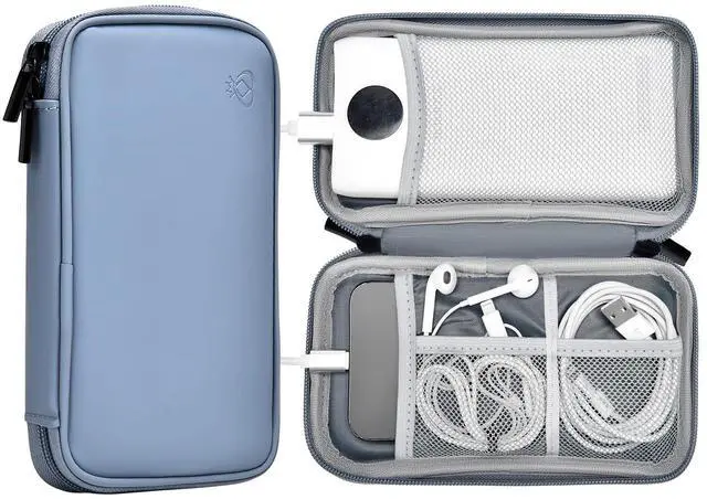 Main image of miloocul Portable Charger Organizer Travel Case Shockproof Power Bank case for Anker/Jackery/RAV/20000/30000mAh Power Bank Leather Electronic Case for PowerCore(Gray&Blue, Single Layer-Small)