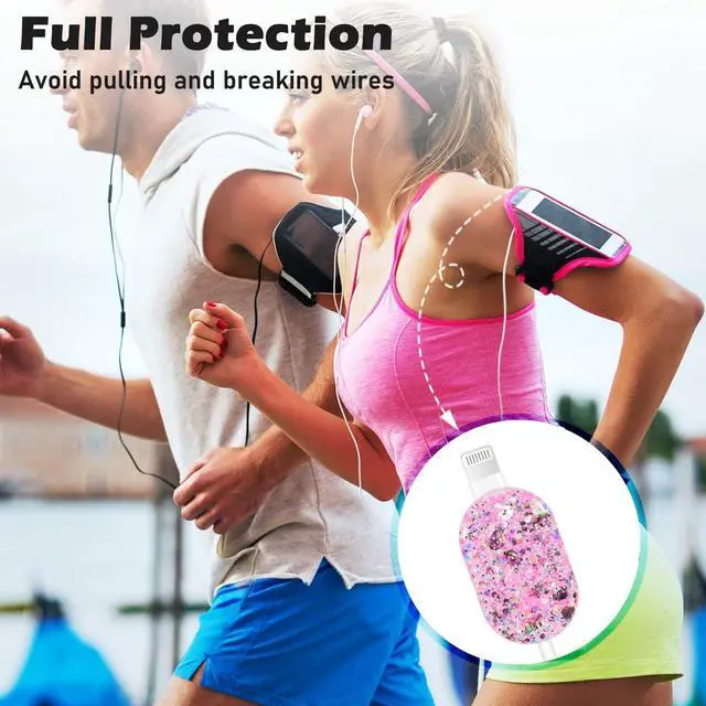 Alt view image 5 of 5 - Luxury Cable Protector Suitable for iPhone 18W/20W Charger Clear Wave Edge Glitter Design,Data Line Cable Case Cable Saver Phone Charger Protector for iPhone XR 8 11 12 13 14 Plus Pro Max - Pink