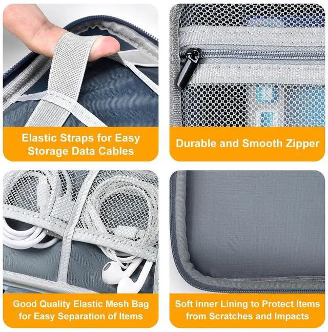 Alt view image 5 of 5 - miloocul Portable Charger Organizer Travel Case Shockproof Power Bank case for Anker/Jackery/RAV/20000/30000mAh Power Bank Leather Electronic Case for PowerCore(Gray&Blue, Single Layer-Small)
