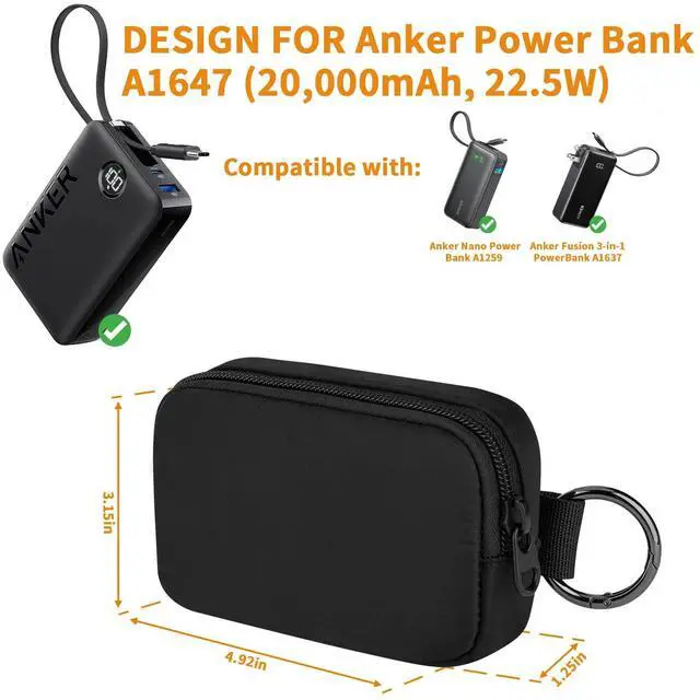 Alt view image 3 of 5 - CaSZLUTION Travel Case Compatible with Anker Power Bank Battery Pack 20,000mAh 22.5W High Speed Charging Portable Charger with Built-in USB-C Cable (Case Only)