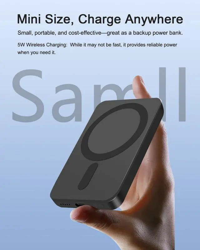 Alt view image 3 of 5 - Miady Mini MagSafe-Compatible Portable Charger, 5000mAh 5W Compact Magnetic Power Bank for iPhone 16/15/14/13/12, 12W USB-C Charging Battery Pack