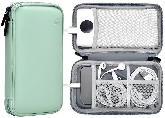 Main image of miloocul Portable Charger Organizer Travel Case Shockproof Power Bank case for Anker/Jackery/RAV/20000/30000mAh Power Bank Leather Electronic Case for PowerCore(Light Green, Single Layer-Small)