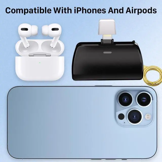 Alt view image 2 of 5 - WAVYPO Keychain Portable Charger 2500mAh, Cell Phone Portable Power Bank Pack Mini Power Emergency Pod Fast Charging Compatible for iPhone 14/14 Pro Max/13/13 Pro Max/12/12 Pro Max/11/XR/X/8 (Black)