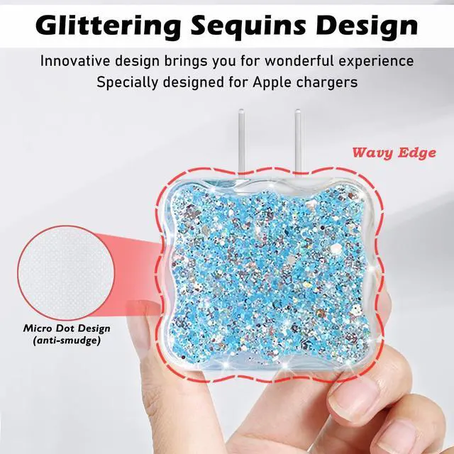 Alt view image 3 of 5 - Luxury Cable Protector Compatible for iPhone Charger Glitter Wave Edge Design,Data Line USB Case Wire Cable Saver Phone Charger Protector for iPhone XR 8 11 12 13 14 Plus Pro Max - Blue
