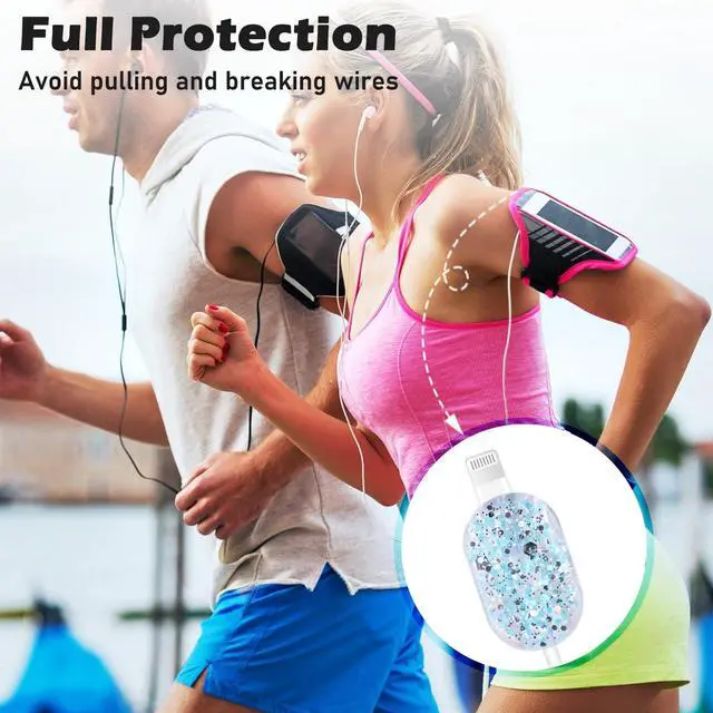 Alt view image 5 of 5 - Luxury Cable Protector Compatible for iPhone Charger Glitter Wave Edge Design,Data Line USB Case Wire Cable Saver Phone Charger Protector for iPhone XR 8 11 12 13 14 Plus Pro Max - Blue