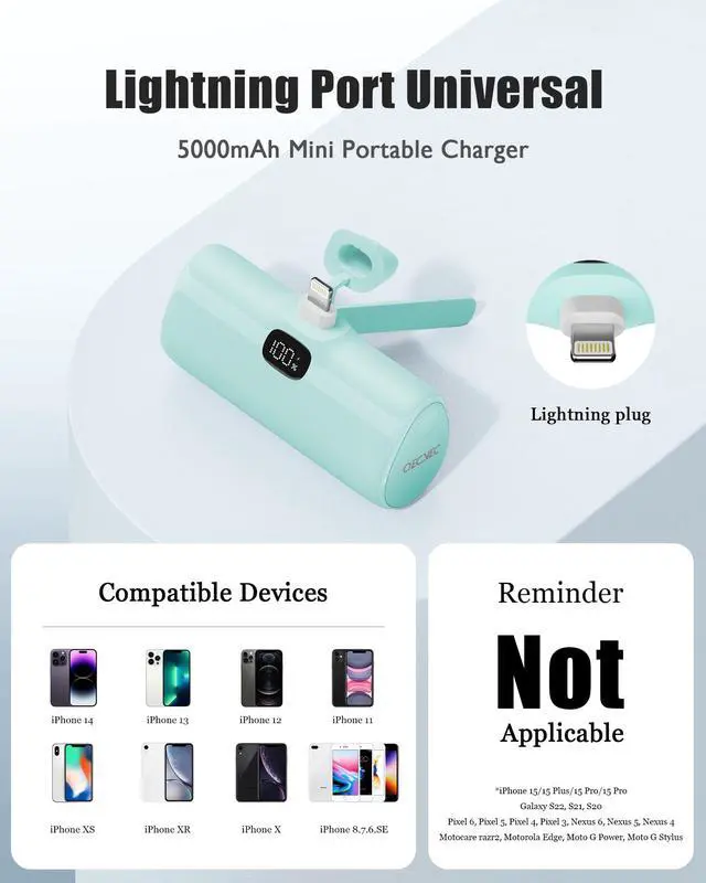Alt view image 5 of 5 - Qecvec Small Portable Charger, 5000mAh Mini Power Bank for iPhone, 20W Fast Charging Power Bank, Travel Essentials for Portable Charger Compatible with iPhone 14/14 Pro Max/13/13 Pro/12/11/XS