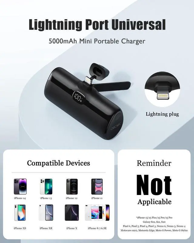 Alt view image 5 of 5 - Qecvec Small Portable Charger, 5000mAh Mini Power Bank for iPhone, 20W Fast Charging Power Bank, Travel Essentials for Portable Charger Compatible with iPhone 14/14 Pro Max/13/13 Pro/12/11/XS