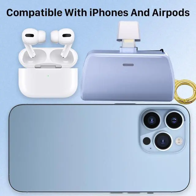 Alt view image 2 of 5 - WAVYPO Keychain Portable Charger 2500mAh, Cell Phone Portable Power Bank Pack Mini Power Emergency Pod Fast Charging Compatible for iPhone 14/14 Pro Max/13/13 Pro Max/12/12 Pro Max/11/XR/X/8 (Blue)