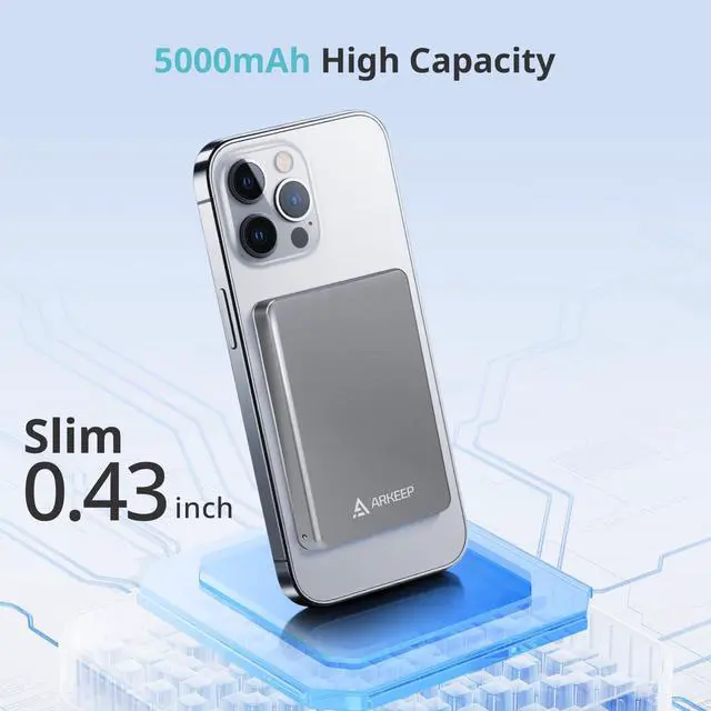 Alt view image 2 of 5 - ARKEEP Magnetic Portable Charger, Wireless Portable Charger with 20W PD Fast Charging, Type-C Input/Output Magnetic Power Bank Compatible with iPhone 16/15/14, 5000mAh Ultra Slim Magnetic Battery Pack