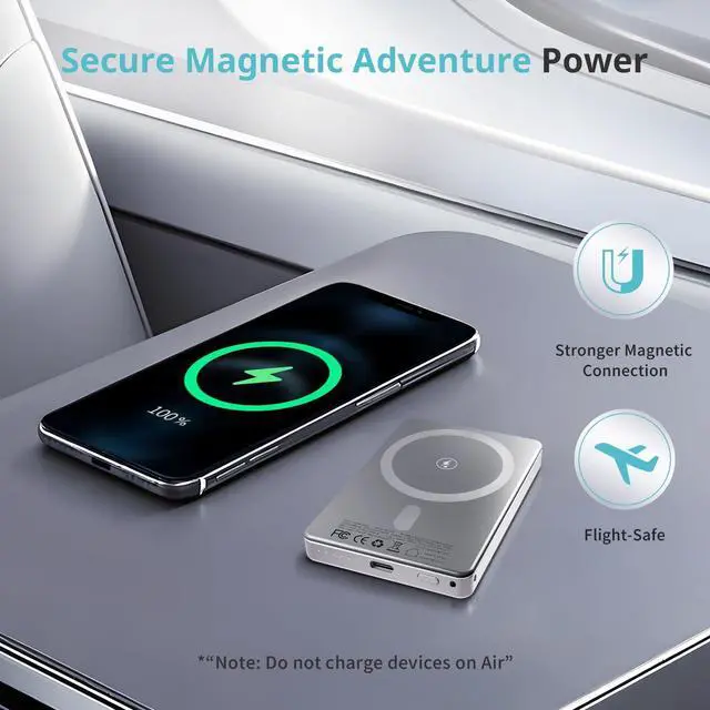 Alt view image 3 of 5 - ARKEEP Magnetic Portable Charger, Wireless Portable Charger with 20W PD Fast Charging, Type-C Input/Output Magnetic Power Bank Compatible with iPhone 16/15/14, 5000mAh Ultra Slim Magnetic Battery Pack