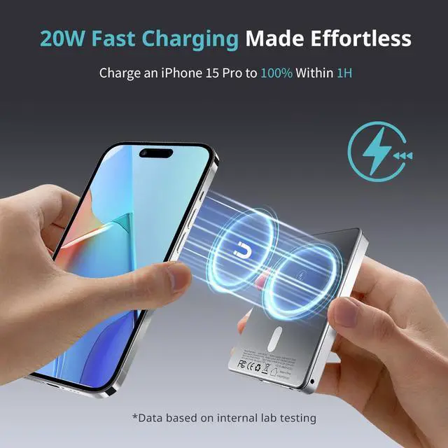 Alt view image 4 of 5 - ARKEEP Magnetic Portable Charger, Wireless Portable Charger with 20W PD Fast Charging, Type-C Input/Output Magnetic Power Bank Compatible with iPhone 16/15/14, 5000mAh Ultra Slim Magnetic Battery Pack