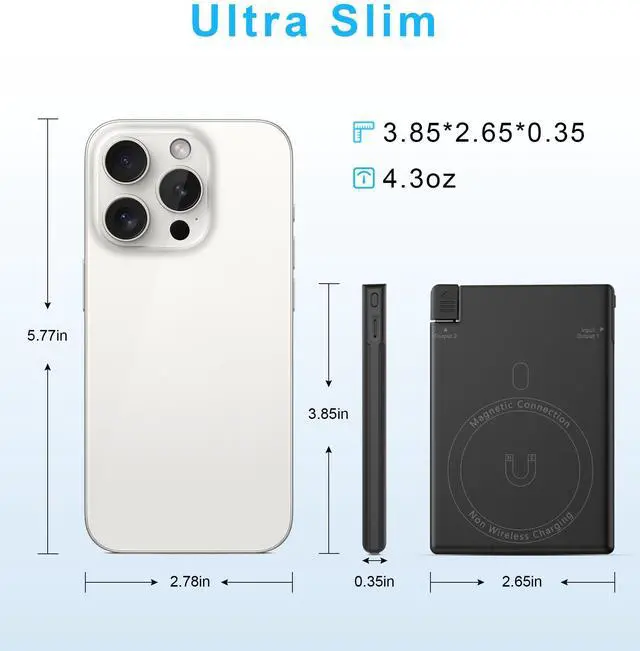 Alt view image 2 of 5 - Auskang Portable Charger with Built in Lightning Cable 5000 mAh Magnetic Non- Wireless Small Slim Power Bank for iPhone 14 13 12 11 X 8 7 6 SE Series (Not for iPhone 15 16 Series)