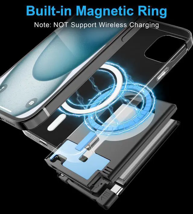 Alt view image 3 of 5 - Auskang Portable Charger with Built in Lightning Cable 5000 mAh Magnetic Non- Wireless Small Slim Power Bank for iPhone 14 13 12 11 X 8 7 6 SE Series (Not for iPhone 15 16 Series)