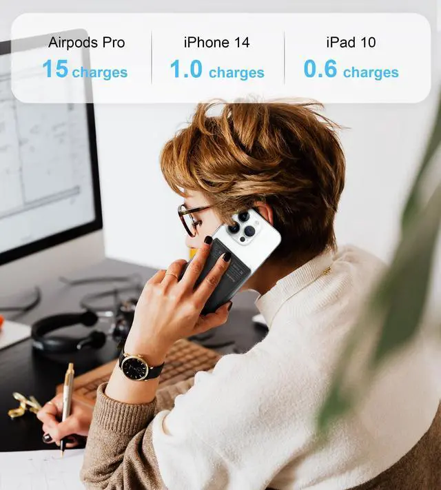 Alt view image 4 of 5 - Auskang Portable Charger with Built in Lightning Cable 5000 mAh Magnetic Non- Wireless Small Slim Power Bank for iPhone 14 13 12 11 X 8 7 6 SE Series (Not for iPhone 15 16 Series)