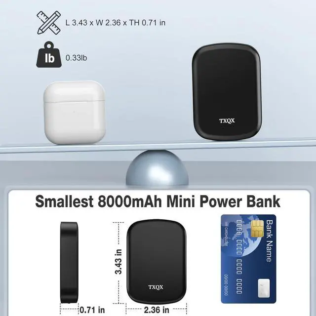 Alt view image 2 of 5 - TXQX Smallest Magnetic Wireless Portable Charger 8000mAh,Mag-Safe Battery Pack 20W PD Fast Charging, USB C in&Out Mini Magnetic Power Bank for iPhone 15/14/13/12/Pro/Mini/Pro Max (Black)