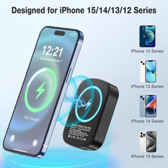 Alt view image 3 of 5 - TXQX Smallest Magnetic Wireless Portable Charger 8000mAh,Mag-Safe Battery Pack 20W PD Fast Charging, USB C in&Out Mini Magnetic Power Bank for iPhone 15/14/13/12/Pro/Mini/Pro Max (Black)