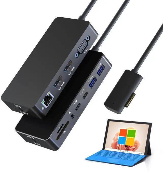 Main image of 12-in-1 Surface Dock, Triple Display Support with 2 HDMI + VGA, Microsoft Surface Docking Station for Surface Pro 3/4/5/6/7/8/9/10/11/X, Laptop 1/2/3/4/5/6/7, Laptop Go 1/2/3, Book 1/2/3