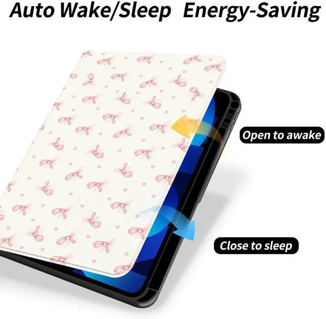 Alt view image 4 of 5 - JOYLAND Kawaii Pink Bow Ribbon Case Compatible with iPad Air 13" (M3/M2)/12.9 Inch iPad Pro(2018/2020/2021/2022) with Pencil Holder Multi-Angle Stand Aesthetic Girly Leather Cover Auto Sleep/Wake