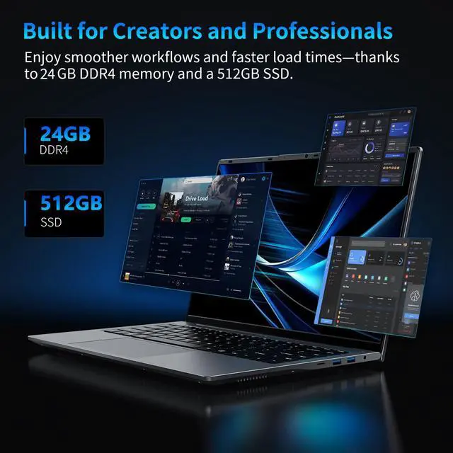 Alt view image 4 of 5 - BWPED 15.3" Core i5 Laptop, 24GB RAM, 512GB SSD, MS Office 2024, IPS(1920 x 1200) 16:10 Display Notebook Computer with BT5.0 Wi-Fi, 3xUSB A, HDMI, Non-Backlit Keyboard, Silver