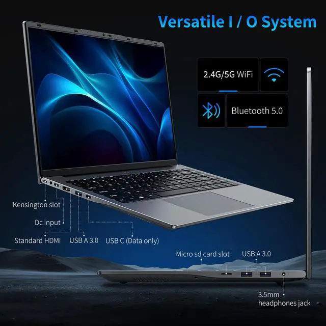 Alt view image 5 of 5 - BWPED 15.3" Core i5 Laptop, 24GB RAM, 512GB SSD, MS Office 2024, IPS(1920 x 1200) 16:10 Display Notebook Computer with BT5.0 Wi-Fi, 3xUSB A, HDMI, Non-Backlit Keyboard, Silver