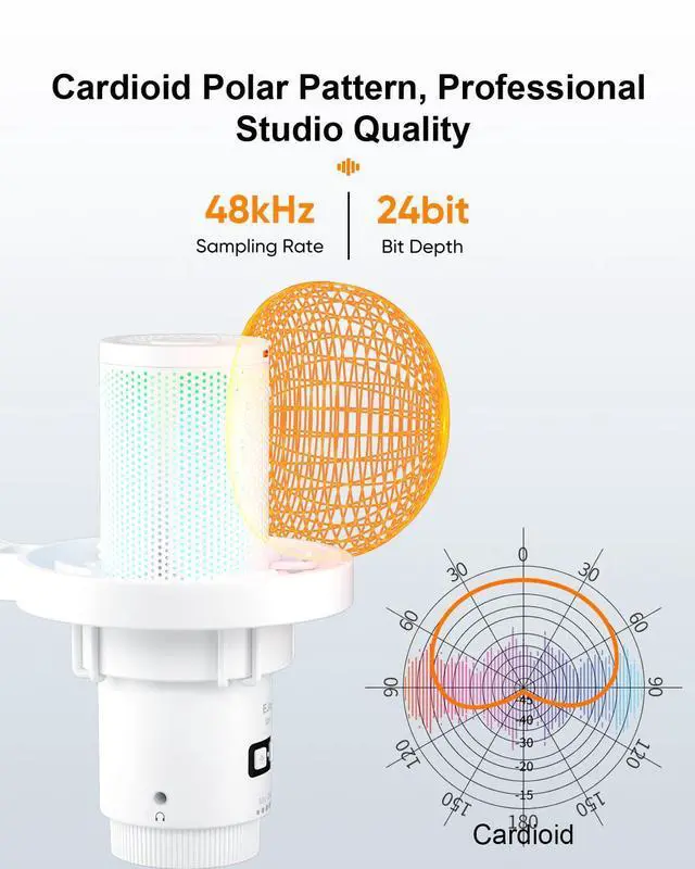 Alt view image 3 of 5 - COMICA Ejoy Uni PRO(D) USB Wireless Gaming Microphone with Noise Cancellation, RGB Lights, Monitoring, Muting, Streaming Mic for Computer, PS5, PS4, Streaming, Podcast, Chat, Twitch, Discord(White)