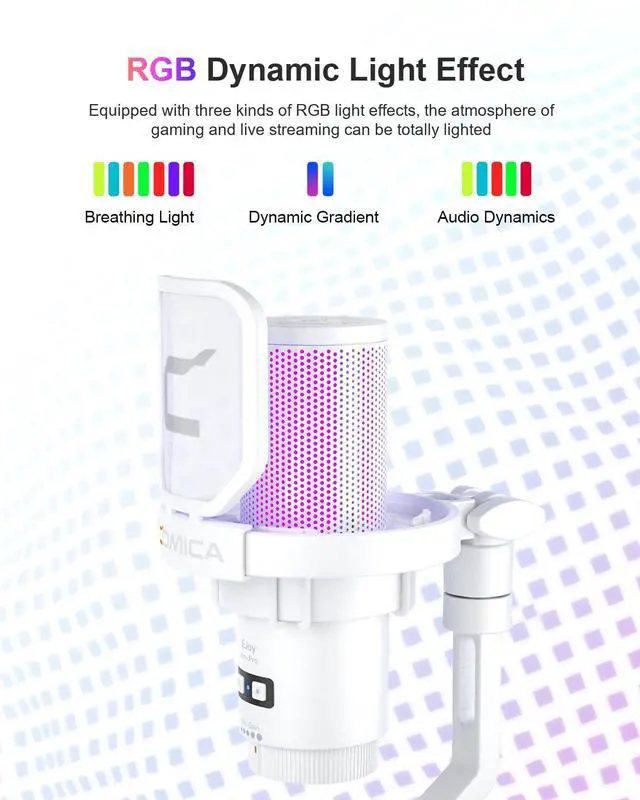 Alt view image 4 of 5 - COMICA Ejoy Uni PRO(D) USB Wireless Gaming Microphone with Noise Cancellation, RGB Lights, Monitoring, Muting, Streaming Mic for Computer, PS5, PS4, Streaming, Podcast, Chat, Twitch, Discord(White)