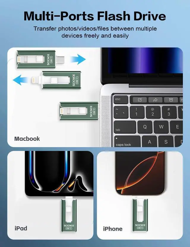 Alt view image 2 of 5 - SCICNCE 512GB Flash Drive Intended for iPhone, USB Memory Stick Storage Backup for Photos Videos, Plug and Play No APP Required, Compatible with iPhone iPad Android and Computers (Green)