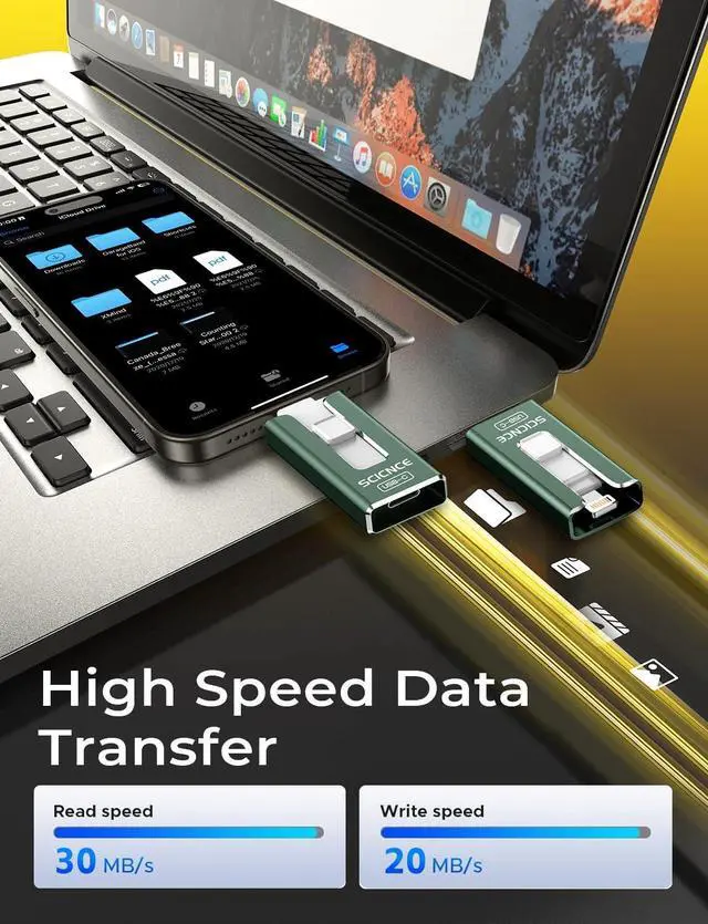 Alt view image 3 of 5 - SCICNCE 512GB Flash Drive Intended for iPhone, USB Memory Stick Storage Backup for Photos Videos, Plug and Play No APP Required, Compatible with iPhone iPad Android and Computers (Green)