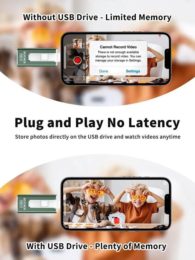 Alt view image 4 of 5 - SCICNCE 512GB Flash Drive Intended for iPhone, USB Memory Stick Storage Backup for Photos Videos, Plug and Play No APP Required, Compatible with iPhone iPad Android and Computers (Green)