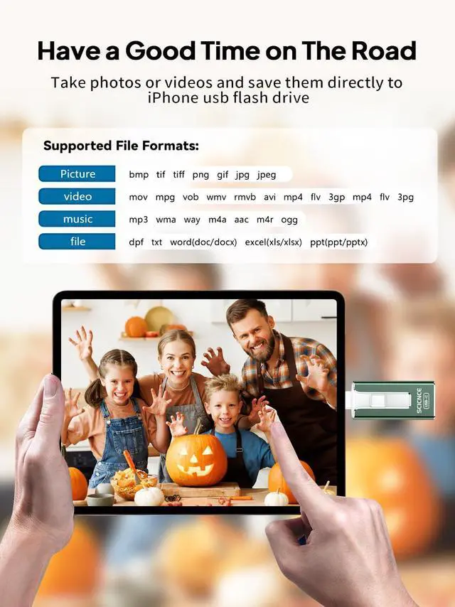 Alt view image 5 of 5 - SCICNCE 512GB Flash Drive Intended for iPhone, USB Memory Stick Storage Backup for Photos Videos, Plug and Play No APP Required, Compatible with iPhone iPad Android and Computers (Green)