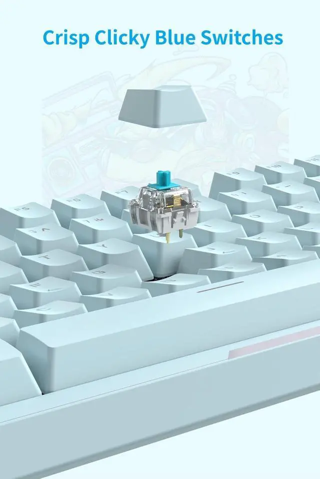 Alt view image 2 of 5 - FIRSTBLOOD ONLY GAME. DKM160 87-Key Blue Mechanical Keyboard - Hot-Swappable Gaming Keyboard with Clicky Blue Switches, 22 White Backlight Modes, Detachable Magnetic Cover & USB-C Cable