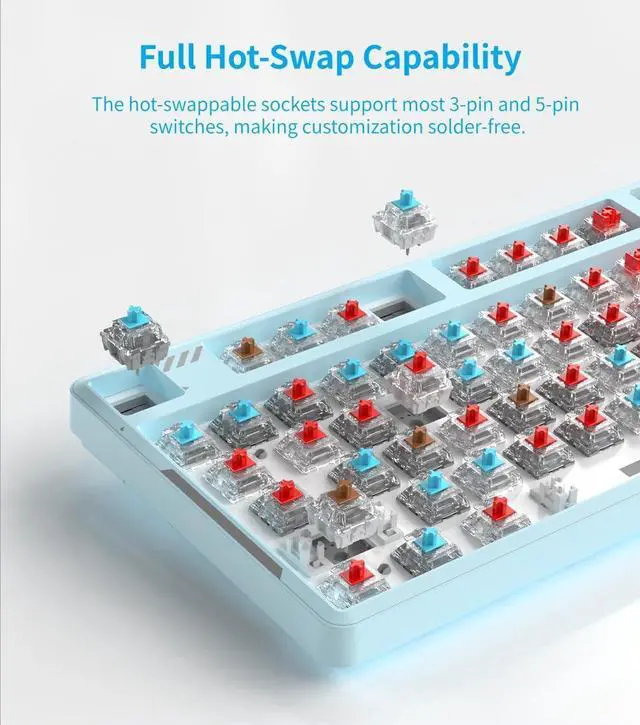 Alt view image 3 of 5 - FIRSTBLOOD ONLY GAME. DKM160 87-Key Blue Mechanical Keyboard - Hot-Swappable Gaming Keyboard with Clicky Blue Switches, 22 White Backlight Modes, Detachable Magnetic Cover & USB-C Cable