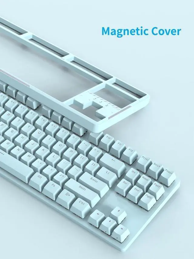 Alt view image 4 of 5 - FIRSTBLOOD ONLY GAME. DKM160 87-Key Blue Mechanical Keyboard - Hot-Swappable Gaming Keyboard with Clicky Blue Switches, 22 White Backlight Modes, Detachable Magnetic Cover & USB-C Cable