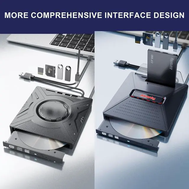Alt view image 3 of 5 - Alronly External CD/DVD Drive for Laptop/PC, USB 3.0 Type-C USB Portable Player for Computer CD DVD +/-RW Disk Drive CD Burner Writer Reader Compatible with Desktop Windows Apple Linux (F05)