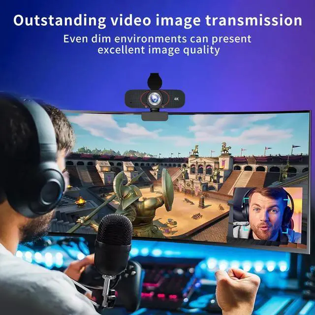 Alt view image 3 of 5 - weishin 4K Full HD Webcam, Built-in Mic, Tripod, Privacy Cover, Auto Light Correction, and Plug-and-Play USB. for Desktop PC or Laptop Computer. Perfect for Streaming, and Video Conferences.