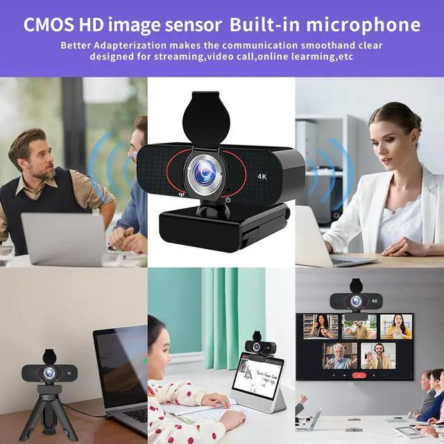 Alt view image 4 of 5 - weishin 4K Full HD Webcam, Built-in Mic, Tripod, Privacy Cover, Auto Light Correction, and Plug-and-Play USB. for Desktop PC or Laptop Computer. Perfect for Streaming, and Video Conferences.