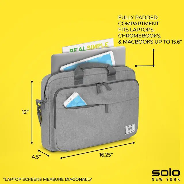 Alt view image 3 of 5 - Solo New York Briefcase - Laptop Carrying Bag for Women & Men, Brief for Travel & Work, Front Zippered Pocket, Adjustable Shoulder Strap, Fits 15.6" Computer - Re:New, Gray