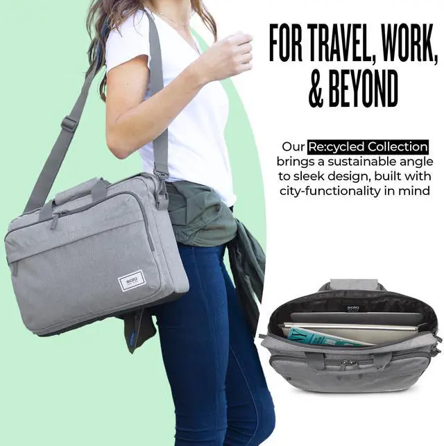 Alt view image 4 of 5 - Solo New York Briefcase - Laptop Carrying Bag for Women & Men, Brief for Travel & Work, Front Zippered Pocket, Adjustable Shoulder Strap, Fits 15.6" Computer - Re:New, Gray