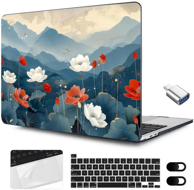Main image of MEEgoodo for MacBook Pro Case 13 inch 2022 2021 2020 A2338 M2/M1 A2251 A2289 with Touch ID,Clear Laptop Hard Shell Cases with Keyboard Webcam Cover & Trackpad Film & Type C Adapter, Lotus Fields