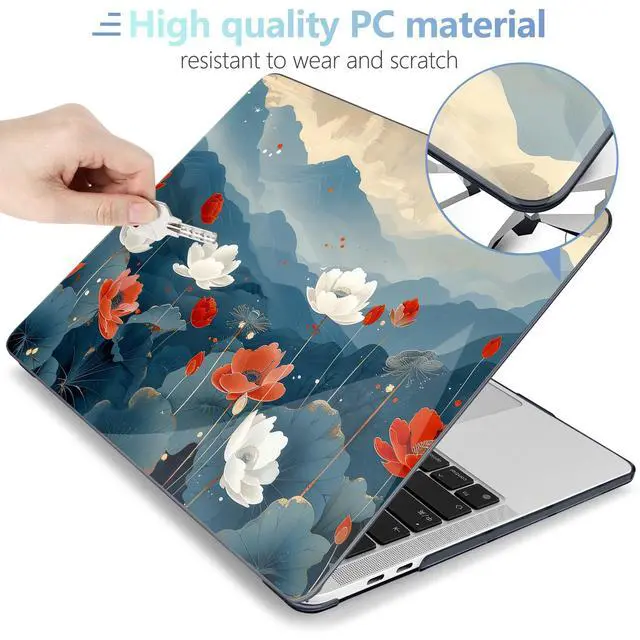 Alt view image 3 of 5 - MEEgoodo for MacBook Pro Case 13 inch 2022 2021 2020 A2338 M2/M1 A2251 A2289 with Touch ID,Clear Laptop Hard Shell Cases with Keyboard Webcam Cover & Trackpad Film & Type C Adapter, Lotus Fields