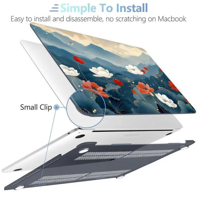 Alt view image 4 of 5 - MEEgoodo for MacBook Pro Case 13 inch 2022 2021 2020 A2338 M2/M1 A2251 A2289 with Touch ID,Clear Laptop Hard Shell Cases with Keyboard Webcam Cover & Trackpad Film & Type C Adapter, Lotus Fields