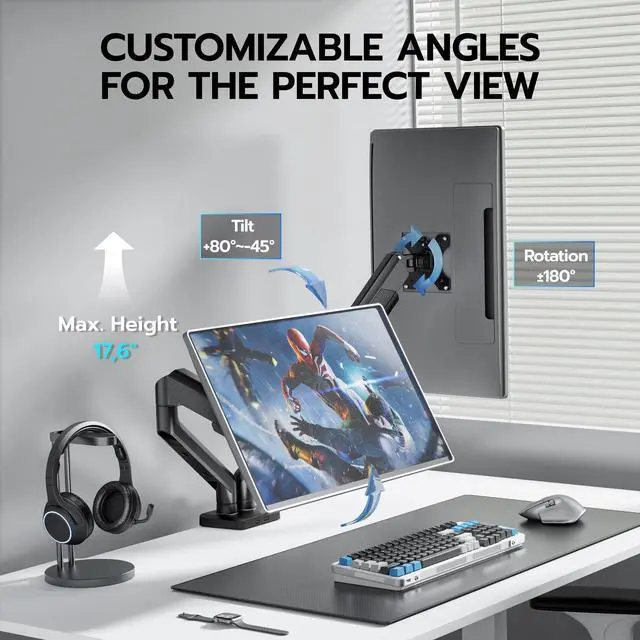 Alt view image 5 of 5 - ARES WING Dual Monitor Mount, Heavy Duty Monitor Arms for 2 Monitors for 17-35 inch, Fully Adjustable Monitor Desk Stand Ultrawide Screen, VESA 75x75 or 100x100mm, Black