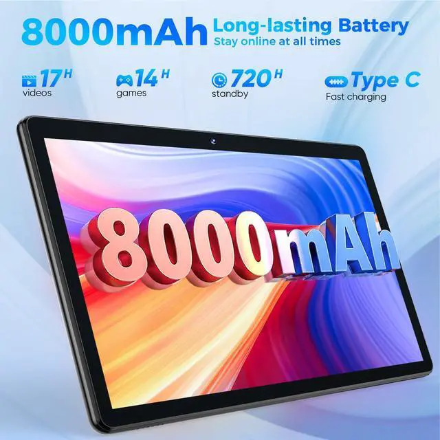 Alt view image 4 of 5 - Android Tablet with Keyboard, 26GB RAM, 256GB ROM(1TB Expand), 10.1 inch Android 14 Tablet, 8000mAh Battery, BT 5.0, GMS Certified, 2.4G&5G WiFi, 2 in 1 Tablets with Mouse, Case, Stylus(Green Case)