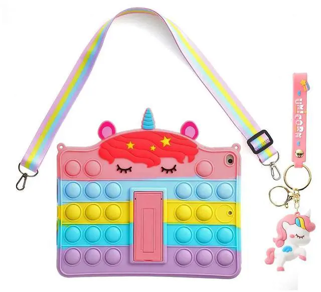 Main image of Pink Unicorn Case for iPad Mini 1st 2012/Mini 2nd 2013/Mini 3rd 2014 7.9 inch,3D Kawaii Cute Pop Bubble Kickstand Unicorn Kids Girls Boys Women Soft Case with Lanyardand and Keychain (Pink Unicorn)