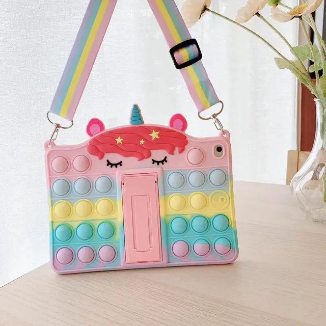 Alt view image 2 of 5 - Pink Unicorn Case for iPad Mini 1st 2012/Mini 2nd 2013/Mini 3rd 2014 7.9 inch,3D Kawaii Cute Pop Bubble Kickstand Unicorn Kids Girls Boys Women Soft Case with Lanyardand and Keychain (Pink Unicorn)