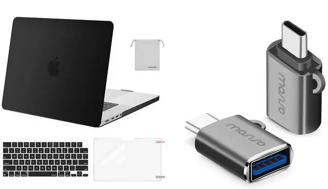 Main image of MOSISO USB C to USB Adapter 2 Pack&Compatible with MacBook Pro 16 inch Case 2023 2022 2021 M2 A2780 A2485 M1, Plastic Hard Shell Case&Keyboard Cover&Screen Protector&Storage Bag, Black&Space Gray